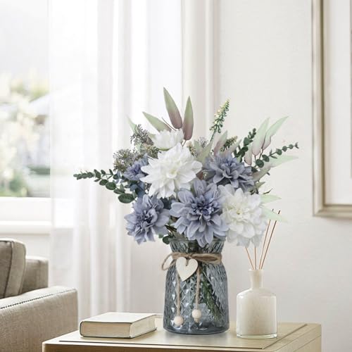 SHINFHOMF Fake Flowers with Vase,Silk Artificial Flowers in Vase,Fake Plants and Faux Flower Arrangement for Centerpiece Kitchen Table Decorations,Home Decor