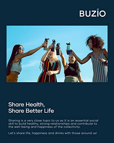 BUZIO 32 oz Water Bottle Insulated with Straw & 3 lid and Carrying Pouch, Leak Proof Anti-Slip Stainless Steel Water Flask Jug, Cold for 48 Hrs Double Vacuum Thermo Canteen, BPA-Free, Black