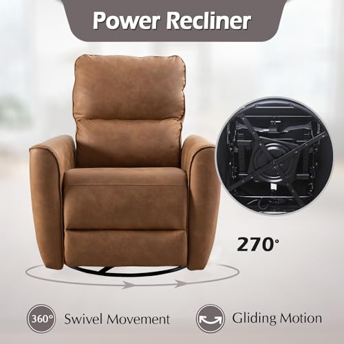 INZOY Electric Swivel Rocker Recliner, Power Recliner Swivel Glider with Lumbar Support, Leathaire Nursery Rocking Recliner Chair Reclining Sofa for Living Room Bedroom, Beige