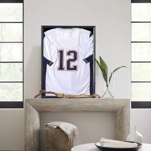 Temgee Jersey Display Frame 2 Pack Jersey Shadow Box for Baseball Basketball Football Soccer Hockey Sports Shirts, Uniform, 98%UV Protection Acrylic Glass, 2 Hanger(Black)