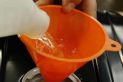 4-Piece All Purpose Wide-Mouth Bright Orange Plastic Funnel Set for Quick and Clean Transferring Liquids, Dry Goods, Between Pitchers, Bottles, Cans and Containers