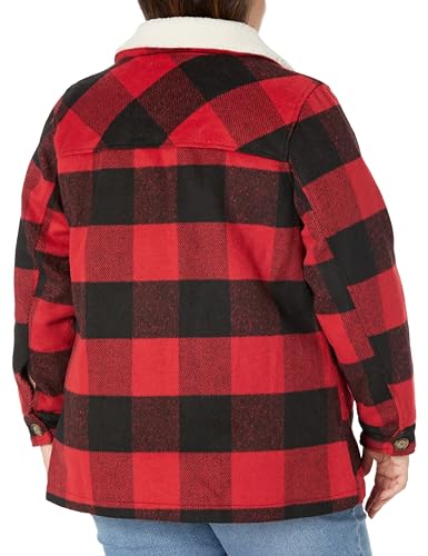 AVENUE Women's SOCIETIE+ Plus Size Jacket Faux Wool Plaid, Black/RED