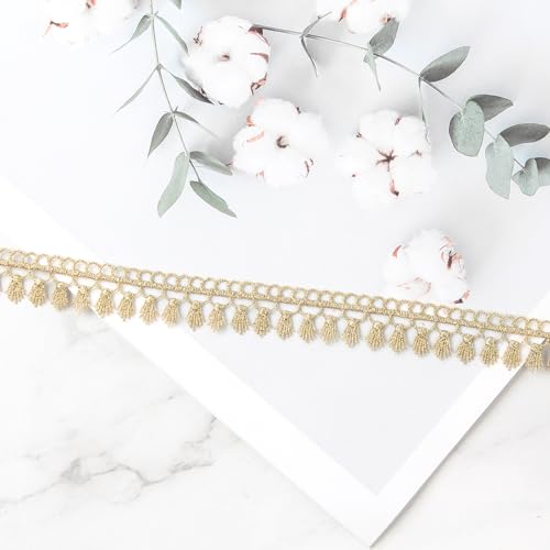 Gold Fringe Trim Tassel Lace Embroidery for Sewing DIY Craft Costume 0.78 Inch (Gold #L21 (5Yard))