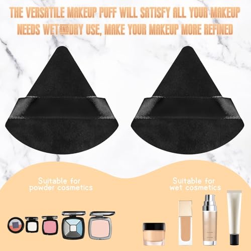 Suclain 48 Pcs Velour Triangle Powder Puff Soft Velour Makeup Puff for Face Powder Makeup Triangle Sponges for Wet and Dry Cosmetic Foundation Loose Mineral Body Makeup Tool(Black)