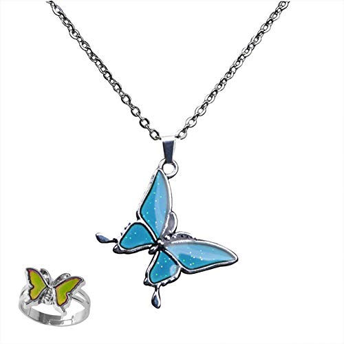 swqfzki Color Changing Butterfly Mood Necklace Emotion Feeling Pendant Necklace Adjustable Size Mood Ring 2pcs