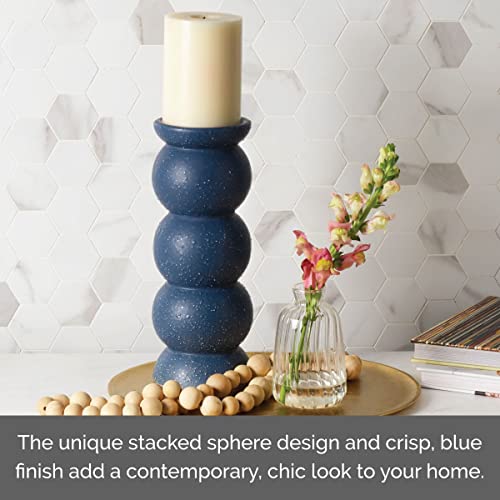 Elements Sphere Shaped Ceramic Candle Holder, 10 Inch, Blue