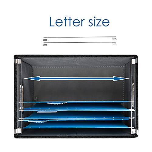 PRANDOM File Organizer Box - Set of 1 Collapsible Decorative Linen Filing Storage Hanging File Folders with Lids Office Cabinet Letter Size Black (14x9.3x10.8 inch)