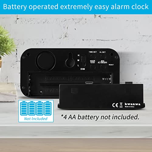 KWANWA Alarm Clock, Digital Clock, Constantly 1.2'' LED Blue Digits Display, Battery Powered, Snooze, Small Wall Clock, Desk Clock, Clock for Bedroom, Alarm Clock for Heavy Sleepers