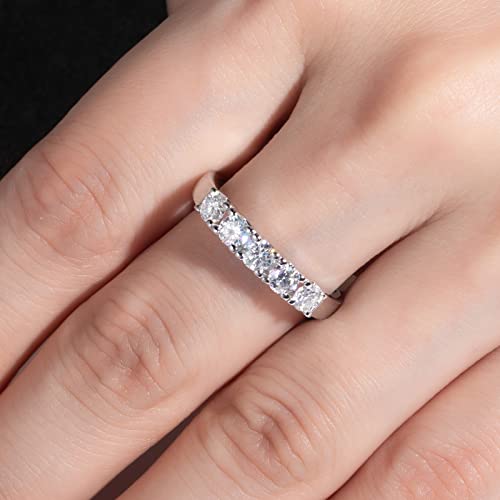 AimiIee Moissanite Wedding Band Half Eternity Rings D Color VVS1 Clarity Round Brilliant Cut S925 Sterling Silver Stackable Eternity Band for Women Men with Certificate(9)