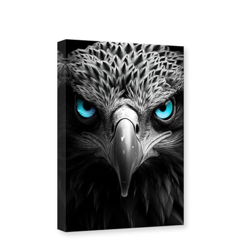 CXHOSTENT Eagle Canvas Wall Art Animal Painting Print Black and White Eagle Blue Eyes Picture Animal Artwork Large Living Room Decor Frame (Eagle - 4, 12.00" x 18.00")