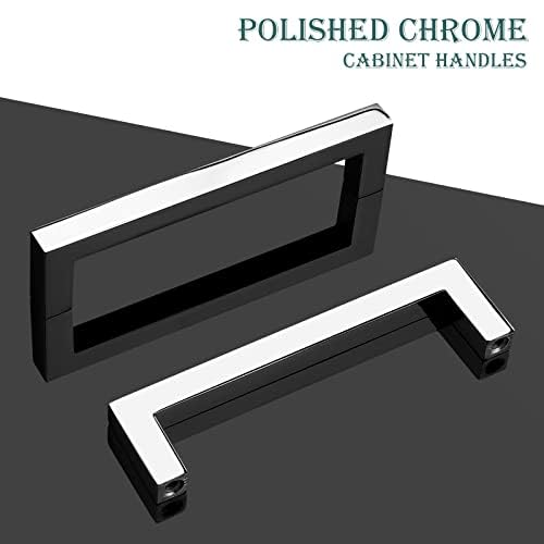 GOBEKOR 5 Pack Polished Chrome Cabinet Pulls Solid Drawer Pulls 3-3/4in(96mm) Hole Centers, Square Bar Kitchen Cupboard Handles Cabinet Hardware
