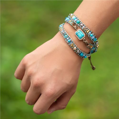 YGLINE Natural Stone Bracelet 5 Wraps Bracelet Handmade Blue Color Boho Bracelet for Women Bracelet