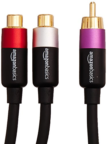 Amazon Basics RCA Y-Adapter Splitter with 2-Female on One End and 1-Male RCA Cable, Gold-Plated, Black, 12 Inches/30.4 cm