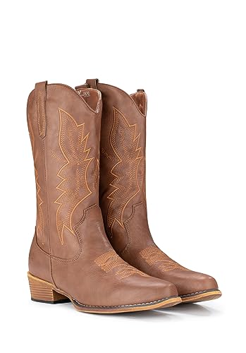 IUV Cowboy Boots For Women Western Boots Cowgirl Boots Pull On Pointy Toe Mid Calf Boots