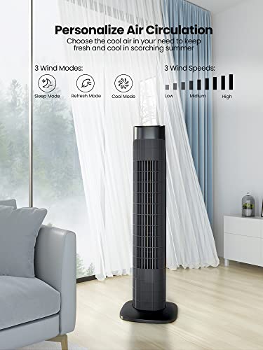 Uthfy Tower Fan for Bedroom,Fans That Blow Cold Air,80° Oscillating Fan with Remote,7.5H Timer,3 Speeds,Standing Fan Bladeless Fan Cooling Fan for Room Office 32 Inch