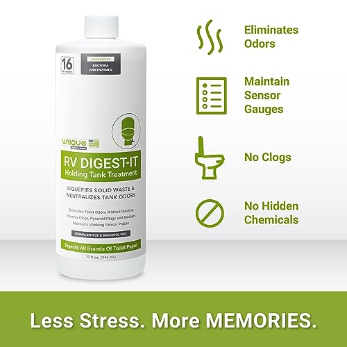 Unique RV Digest-It Black Water Tank Treatment - Eliminates Odors at the Source and Liquifies Waste - 16 Uses Per Bottle (32 oz)