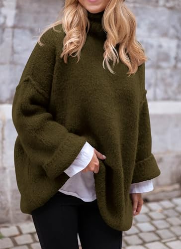 PRETTYGARDEN Women's Knit Oversized Sweater Fall Fashion Casual Long Sleeve Turtleneck Chunky Pullover Tops Winter Clothing (Wine Red,Medium)