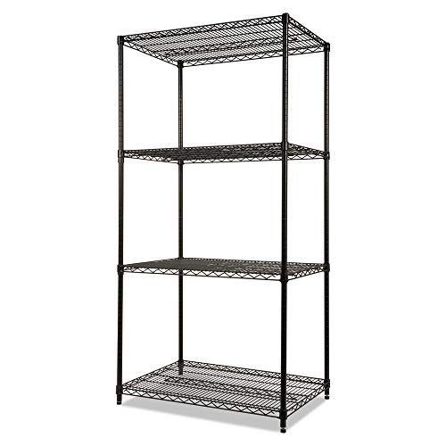 Alera ALE Industrial Heavy-Duty Wire Shelving Starter Kit, 4-Shelf, 36w x 24d x 72h, Black