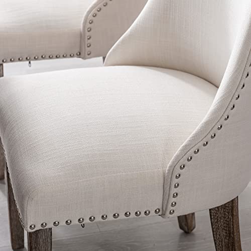 DM Furniture Mid Century Modern Dining Chairs Set of 2 Upholstered Linen Fabric Accent Chairs Wooden Side Chair for Living Room/Dining Room/Bedroom, Cream