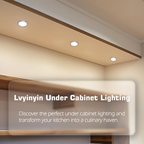 Lvyinyin Single Under Cabinet LED Puck Light, Curio Display Case Shelf Counter Accent Lighting, 120V Electric Wired Wall Plug in, On Off Switch, Black Cords, 2 Packs, Daylight