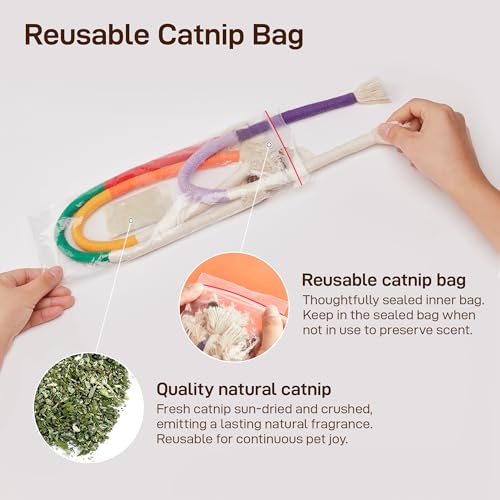 Potaroma 3Pcs Cat Toys Chew Ropes with Refillable Organic Catnip, Safe Teeth Cleaning Toy for Indoor Kittens, Interactive Cat Nip Kitty Toys for All Breeds 7.8 Inches