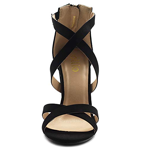 Ollio Women's Shoes Faux Suede Ankle Toe Cross Strap Zip Up High Heels Pumps Sandals H98 (6 B(M) US, Black)