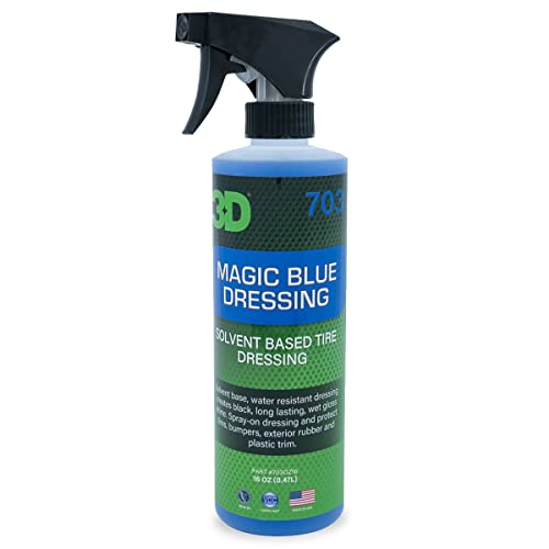 3D Magic Blue Tire Shine Spray - Water Resistant High Gloss Tire & Trim Dressing | Long Lasting Protection | No Sling, No Run Formula | Made in USA |16 oz