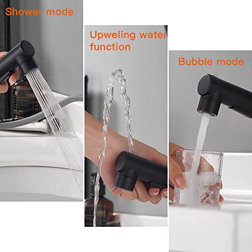 LAZ HOME Bathroom Sink Faucet with Pull Out Sprayer,Three Water Flow Modes Brass Single Handle Black Bathroom Basin Faucet for Hot and Cold Water Vanity Basin Faucet