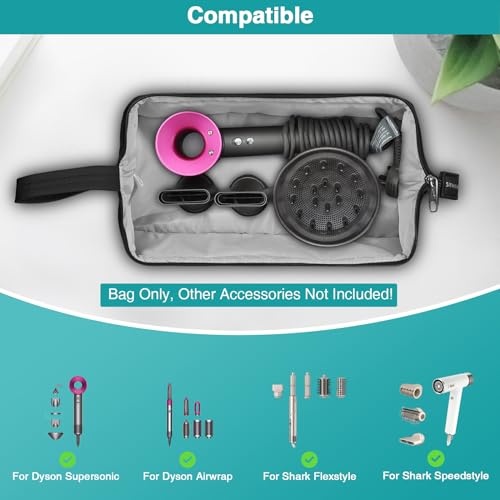 SITHON Travel Case Compatible with Airwrap/Shark FlexStyle SpeedStyle, Water Resistant Double Layer Storage Carrying Organizer Bag w/Widely Opening for Dyson Supersonic (Bag Only) (Black)