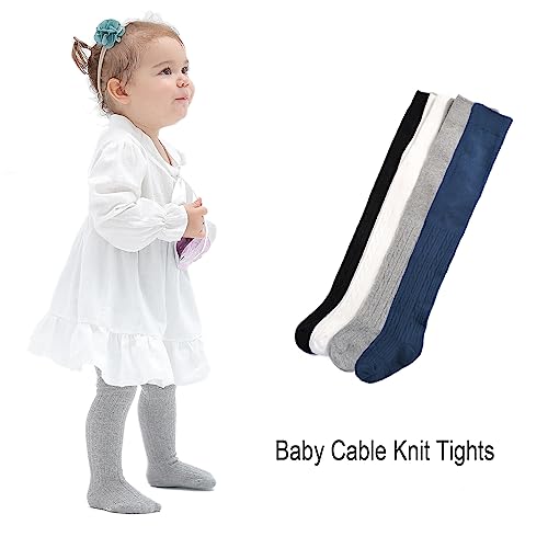 EPEIUS Baby Tights Thick Seamless Cable Knit Leggings for Infant Girl Solid Cotton Stockings Footed Pants Pantyhose for 3-6 Months 3 Pair Pack,White/Green/Bright Red