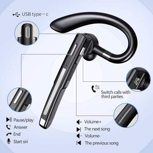 WMWYMX Bluetooth Headset, Bluetooth Wireless Earpiece with mic Trucker Headset for Phone Case Office Phones with Built-in Microphone Manos Libres Noise Cancelling