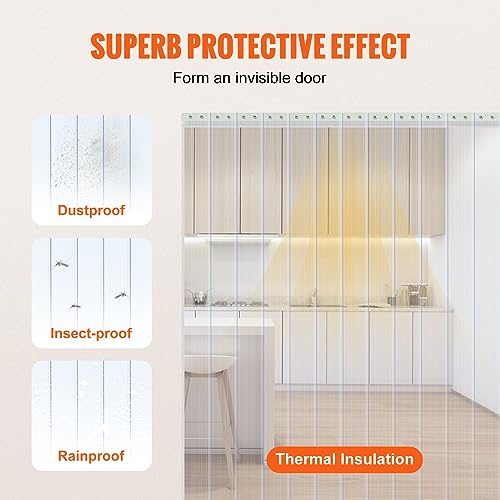 VEVOR Strip Curtain, 50' Length x 8" Width x 0.08" Thickness, Clear Ribbed PVC Curtain Strip Door Bulk Roll, Plastic Door Strips for Doorways of Supermarket, Garage, Warehouse, Barn, Pet Animal House
