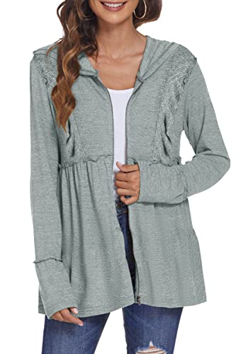 DEESHA Women's Full-Zip Hooded Sweatshirt Pleated Tiered Ruffle Hooded Sweatshirts Jacket Coat Purple