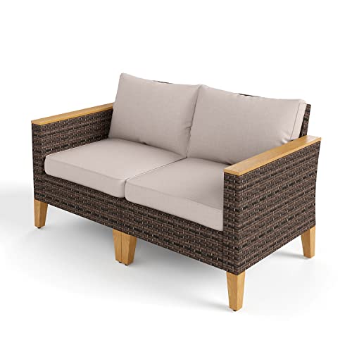 MFSTUDIO 11 Pieces Wicker Patio Furniture Set, All-Weather Rattan Outdoor Conversation Set Half-Moon Curved Sectional Sofa for Garden, 2 x Curved Sofa, 3 x Armless Sofa, 2 x Ottoman, 4 x Corner Sofa