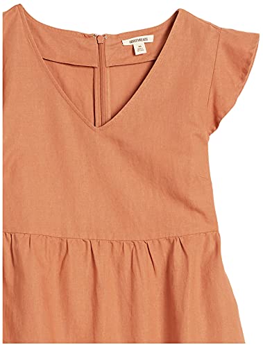 Goodthreads Women's Relaxed-Fit Washed Linen Blend Flutter-Sleeve Peasant Dress, Olive, X-Large