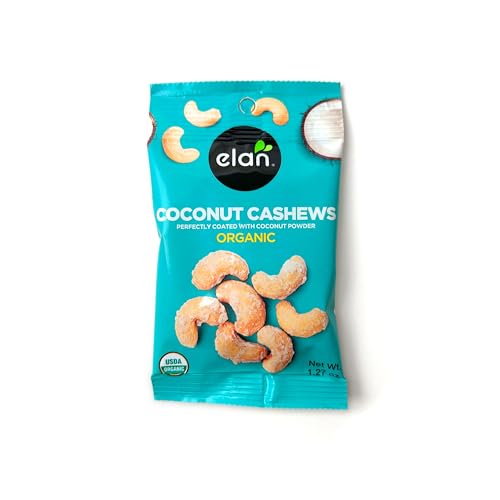 Elan Organic Coconut Cashews, 5.6 oz, Non-GMO, Gluten-Free, Vegan, Kosher, Glazed Nuts (Roasted Cashews, Coconut Milk Powder, Himalayan Pink Salt), Superfood Infused Nuts