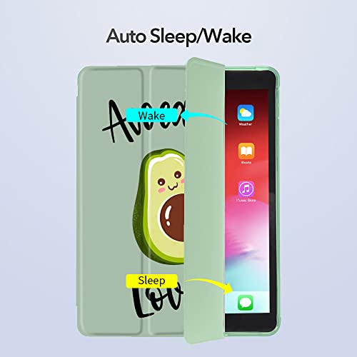 Idocolors Pad Case Cute Avocado Green Case for iPad Air Pink Love Heart Case Anti-Scratch Shockproof with Pencil Holder Lightweight Smart Trifold Stand Case TPU Cover(Model Number: A1474/A1475/A1476)