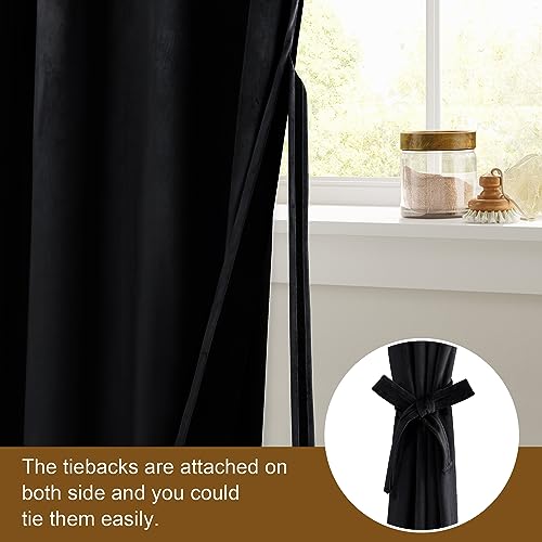 DWCN Taupe Velvet Curtains 84 Inches with Tiebacks - Luxury Thermal Insulated Room Darkening Tieable Window Curtains Grommet Neutral Style Window Dressing for Bedroom/Living Room, W52 x L84, 2 Panels