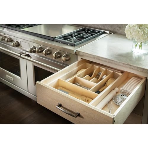 Rev-A-Shelf Trim-to-Fit Silverware Drawer Organizer For Kitchen Utensil Cutlery Cabinet Storage, Natural Maple Wood 7 Compartment Tray Insert 4WCT-1SH