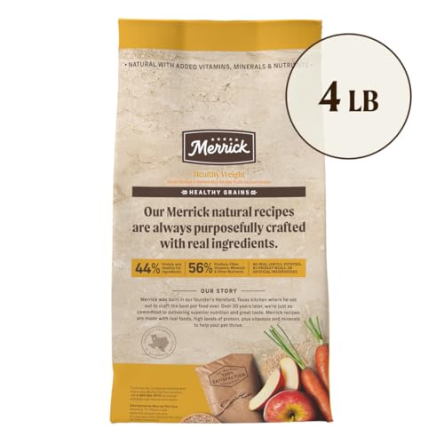 Merrick Healthy Grains Premium Adult Dry Dog Food, Wholesome and Natural Kibble, Healthy Weight Recipe - 4.0 lb. Bag