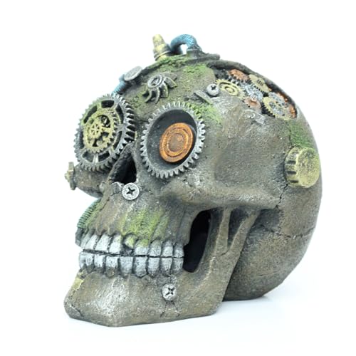 RVQIGYP Aquarium Decoration Creative Fish Tank Decoration Machine Skeleton Decoration Fish and Shrimp Dodge House Beta Fish Tank Decoration Halloween Skeleton (Mechanical Skull)