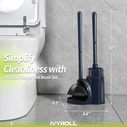 IVYROLL White Plastic Toilet Brush and Plunger Set with Hidden Holder, Heavy Duty