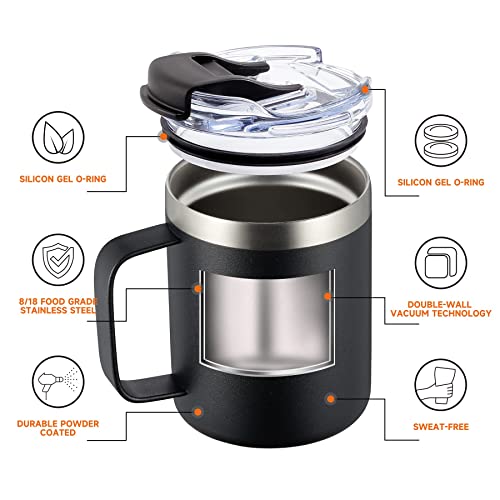 ALOUFEA 12oz Stainless Steel Insulated Coffee Mug with Handle, Double Wall Vacuum Travel Mug, Tumbler Cup with Sliding Lid, Army Green