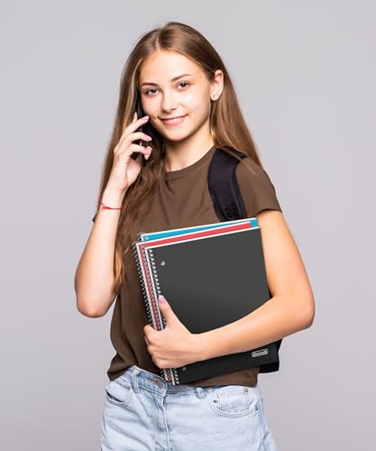 Dunwell College Ruled Spiral Notebook, (3-Pack, Red, Blue, Black) 1 Subject Notebooks 8.5 x 11 With Plastic Covers & Poly Pocket Dividers, 100 Sheets per Book, Perforated Paper, Notebooks One Subject