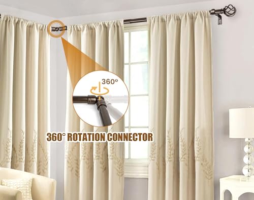 KAMANINA Bronze Corner Curtain Rod for Windows 48 to 84, 7/8 inch Telescoping Splicing Curtain Rods for Corner Windows, Decorative Curtain Rods 32 to 86 Inch with Twisted Cage Ends