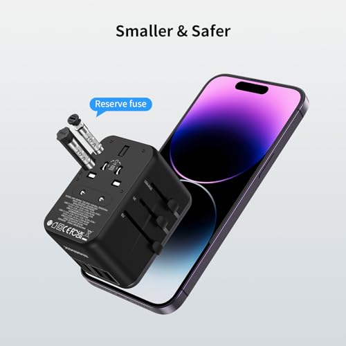 MOMAX Universal Travel Adapter, 70W GaN International Power Adapter, 3 USB-C & 2 USB-A, Worldwide Travel Plug Adapter, International Power Adapter for Most Europe, USA, Japan, Australia (Type C/A/G/I)