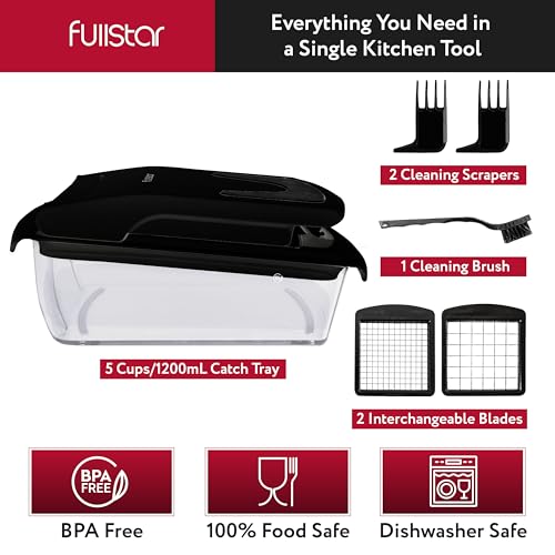 Fullstar Vegetable Chopper - Food Chopper - Onion Chopper - Vegetable Slicer & Spiralizer - Veggie Chopper with Container - Kitchen Gadgets - Home Essentials - Kitchen Accessories (2 in 1, Black)