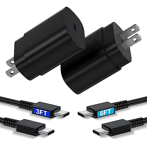 Type C Charger, 2 Pack 25W PD USB C Wall Charger Super Fast Charging Block & 3ft Android Phone Charger Cable for Samsung Galaxy S23 S22 S21 S20 Plus Ultra, Note 20 10 9 8/ S10 S9 S8 Pixel 6 5 4 Pro XL