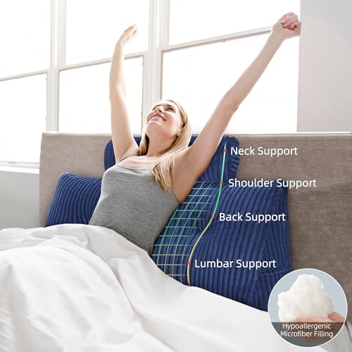 HABUTWAY Headboard Pillow, Large Bolster Cushion, Wedge Pillow Headboard, Reading Pillows for Sitting in Bed, Backrest Positioning Support Pillow with Removable Cover (Blue, Twin)