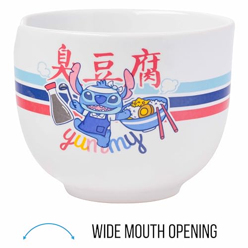 Silver Buffalo Lilo and Stitch Yummy Ceramic Ramen Noodle Rice Bowl with Chopsticks, Microwave Safe, 20 Ounces